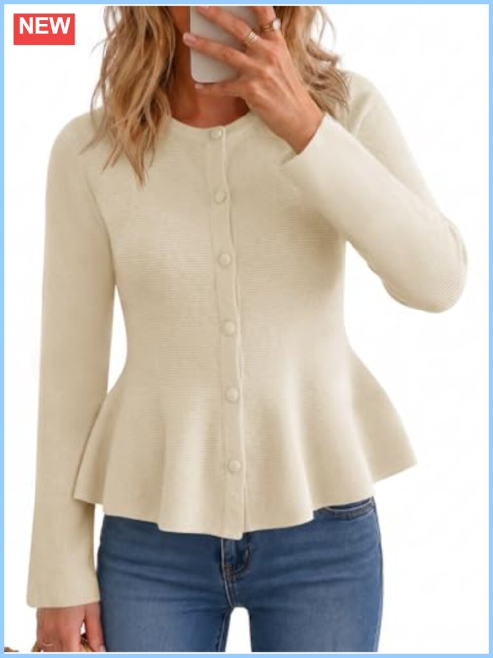 Peplum Cardigan Ruffle Hem Button Down Knit Sweater